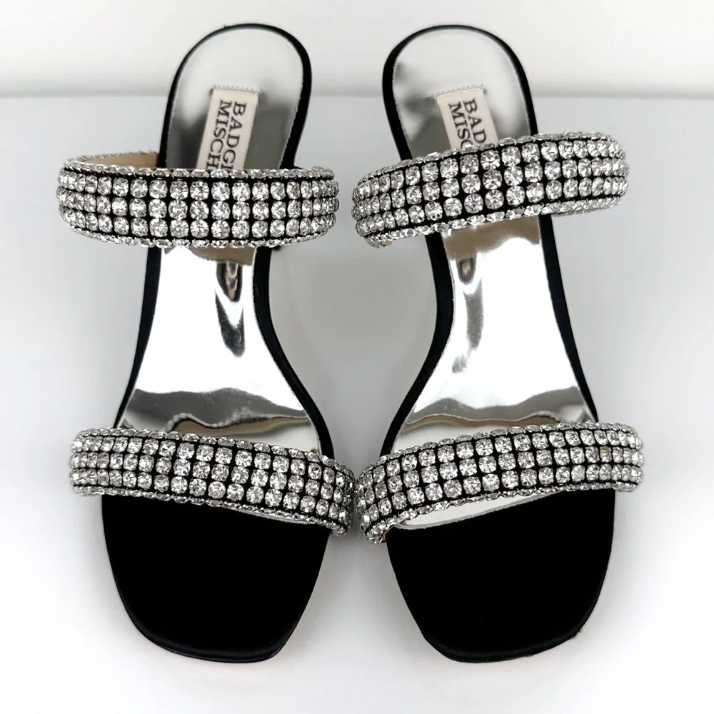 Badgley Mischka Women's Sade Jeweled Double Band Heeled Sandals Black Size 6 - Picture 7 of 12